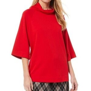 Bryn Walker Keena Red Bamboo Organic Cotton Cowl Neck Tunic Top Womens Medium